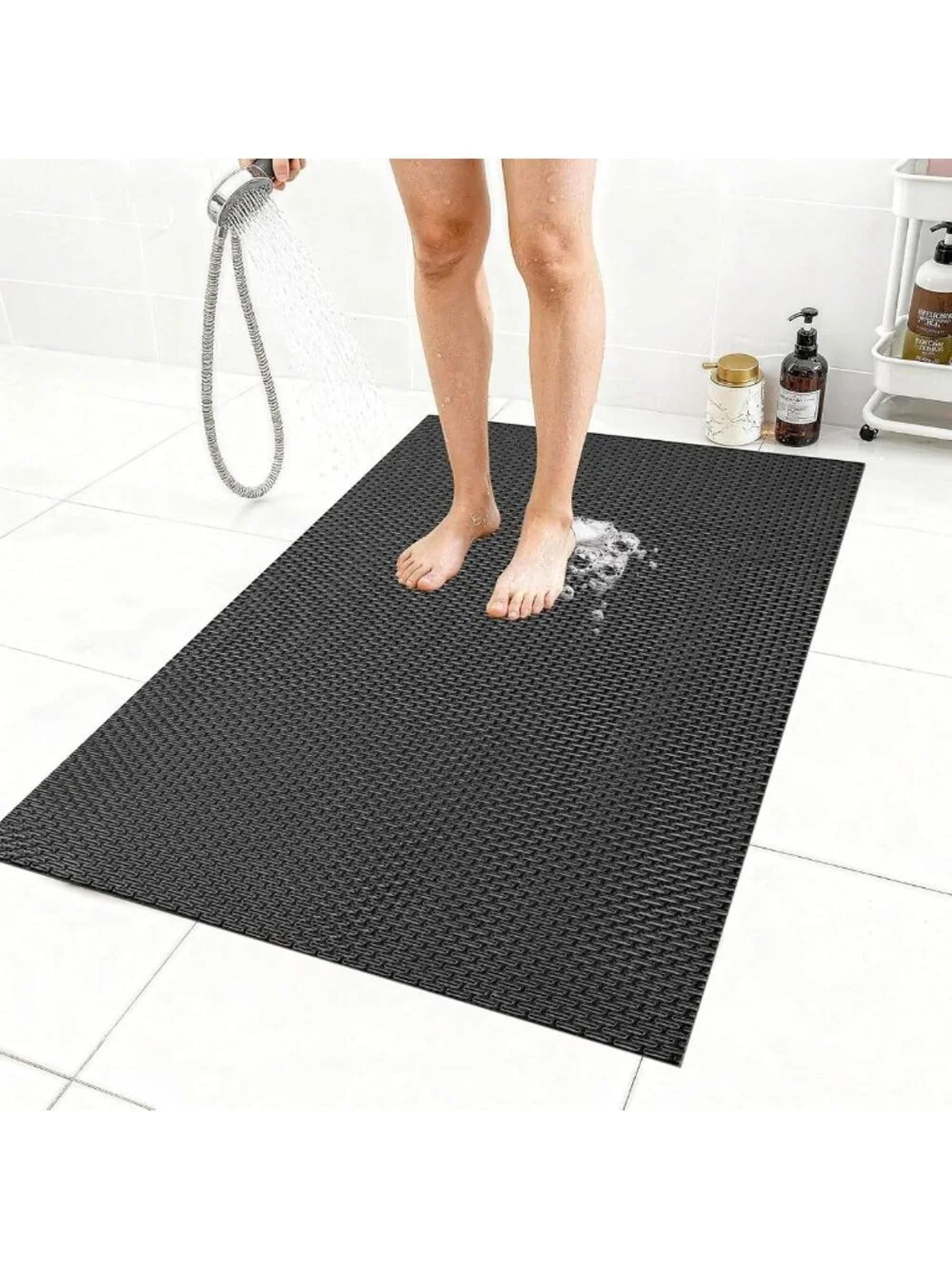 Extra Large Non-Slip Bath Mat, Fast-Dry PVC Shower Mat with Drain Holes, 32